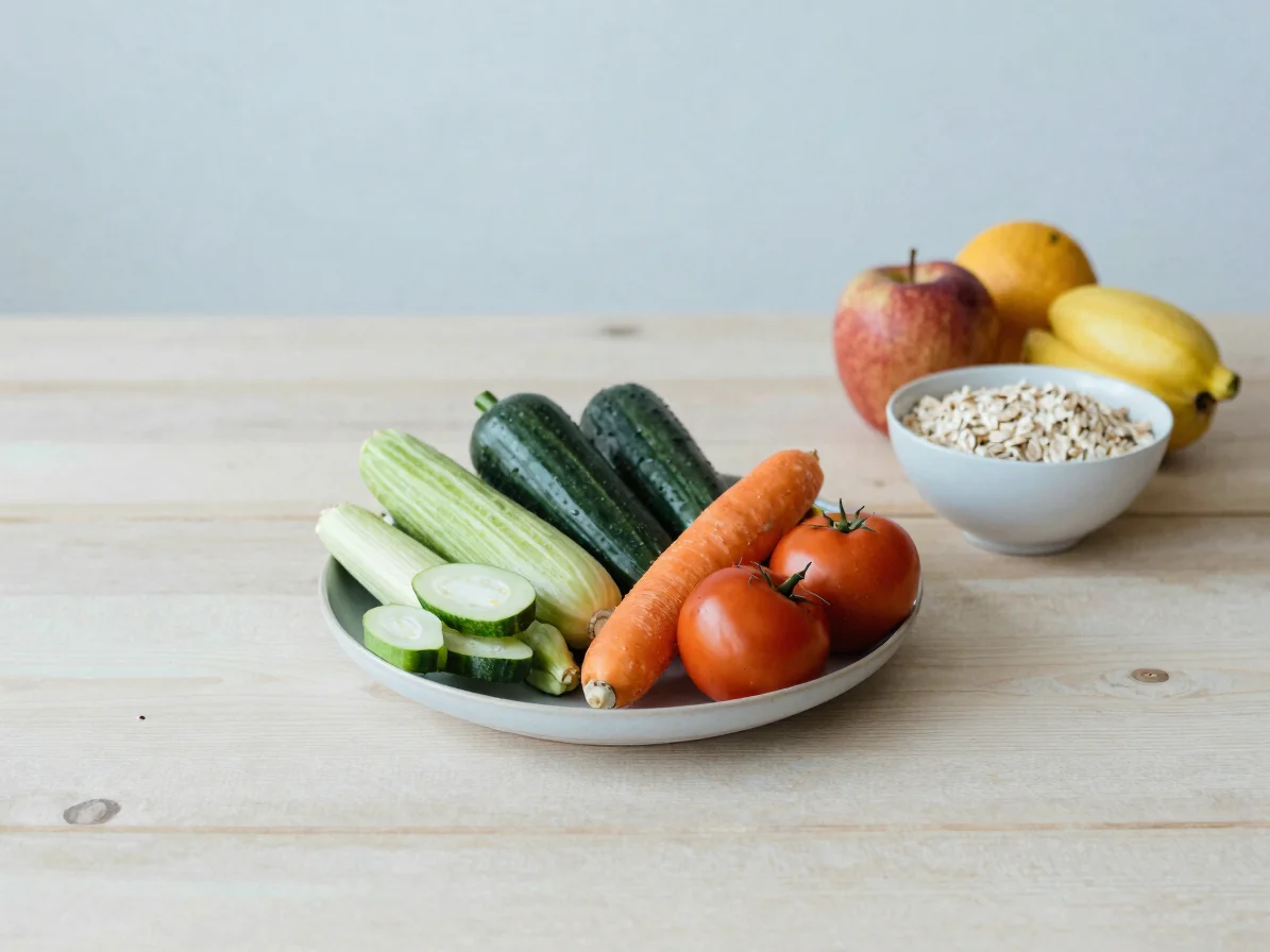 Bright editorial lifestyle photo of a simple plate with colorful