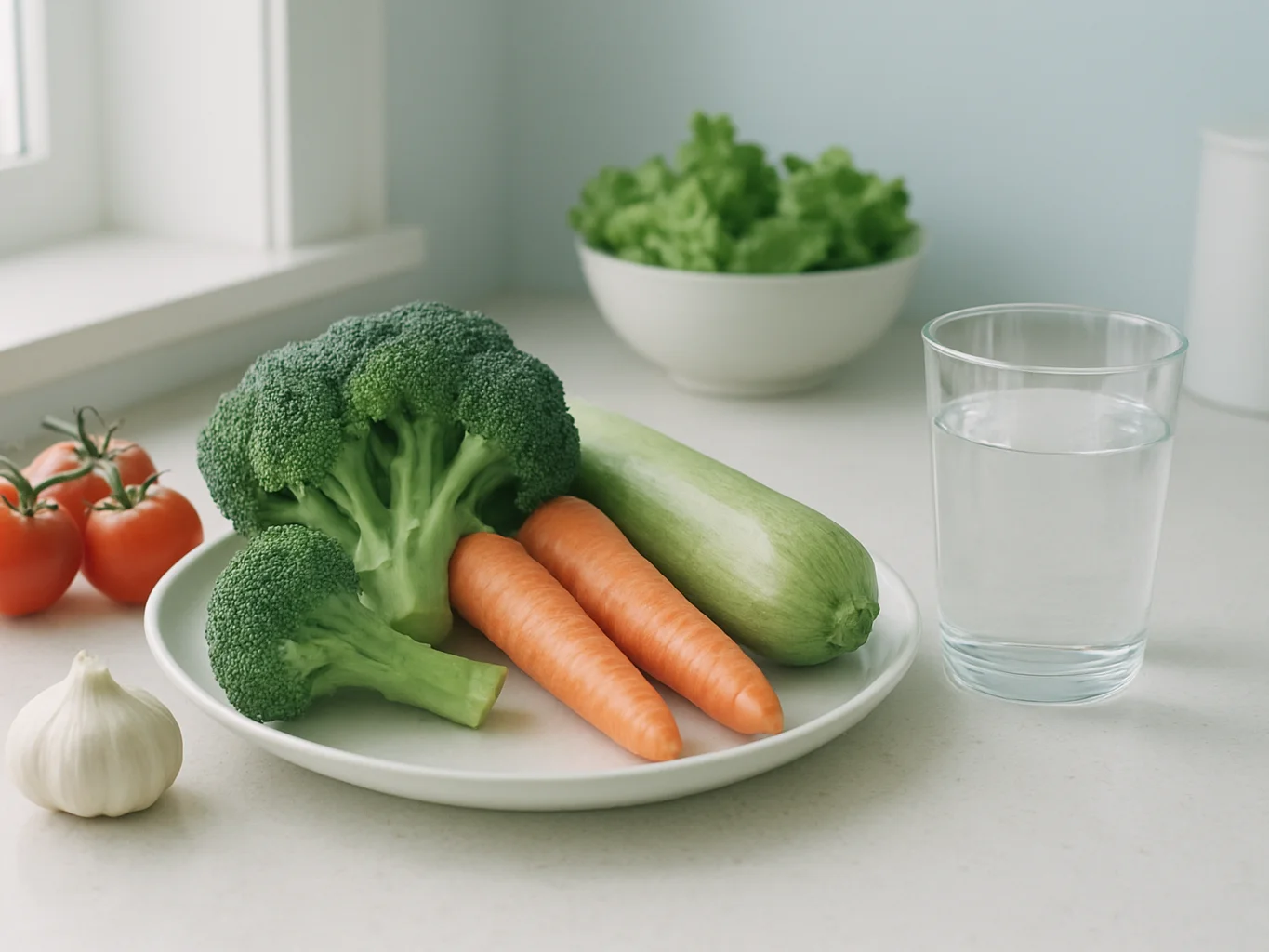 Bright editorial lifestyle photo of fresh seasonal vegetables and
